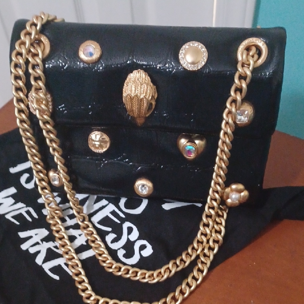 Kurt Geiger "The Kensington" Black/Gold Embossed Leather Mini